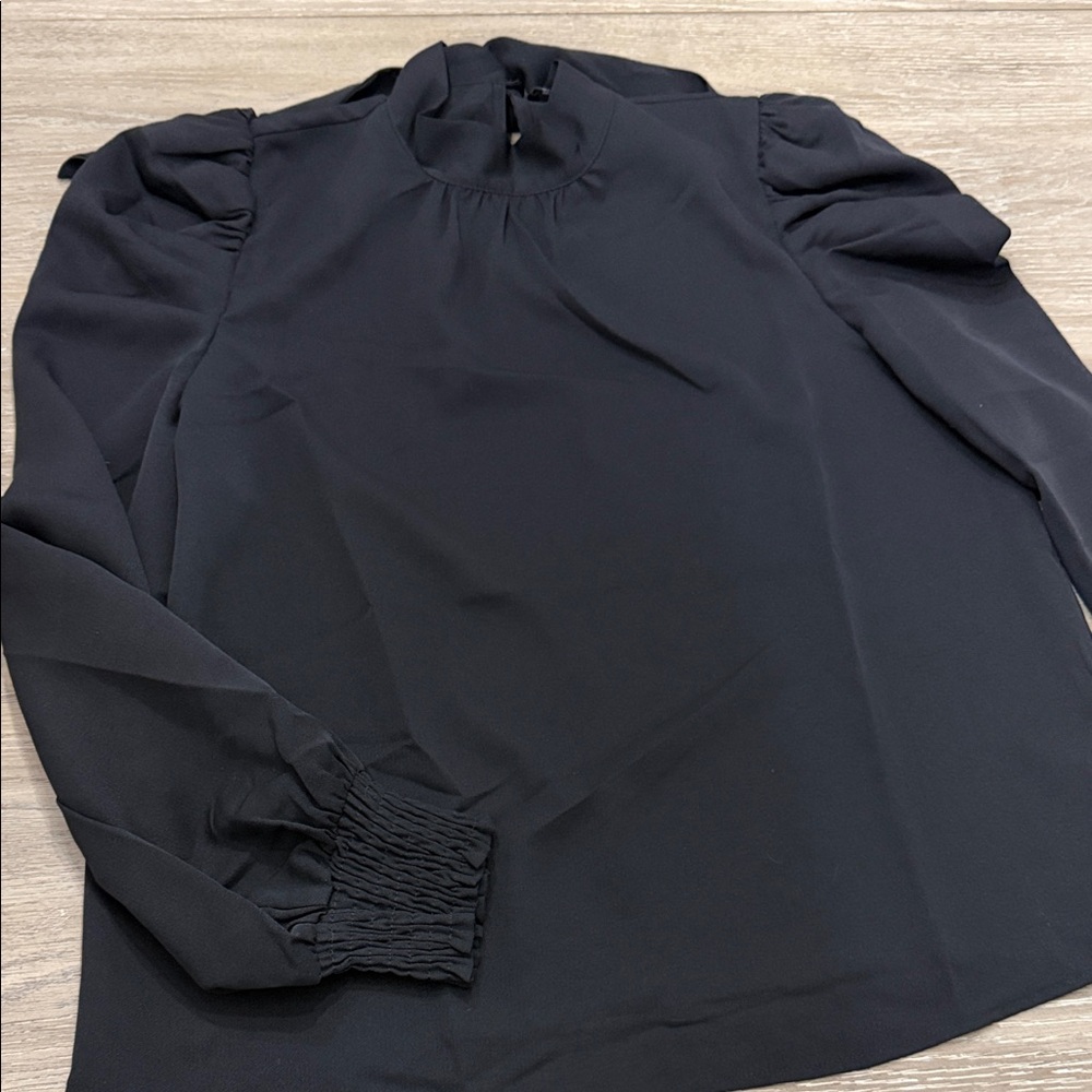 Jealous Tomato Black Mock Neck Blouse with Puff Shoulders
